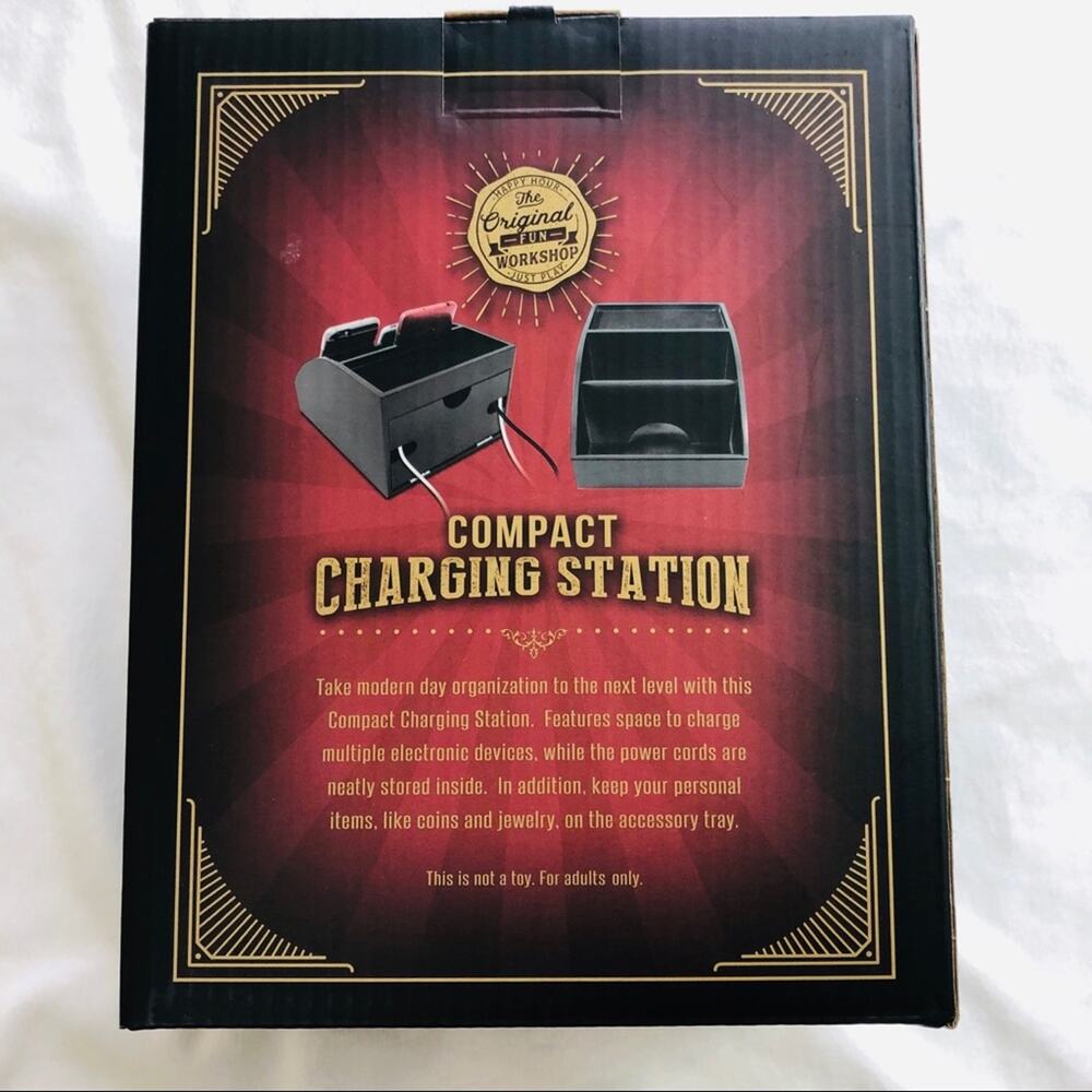 NIB Black Compact Charging Station Organize Multiple Devices HInged Back Panel - Picture 14 of 16